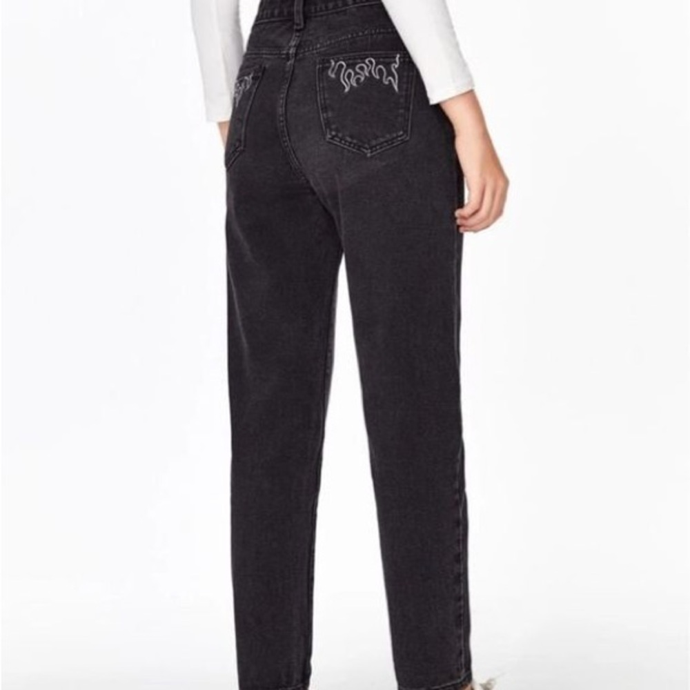 Flame Embroidered Black Jeans